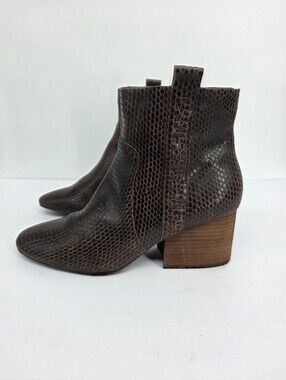 Korks Brown Snakeskin Leather Ankle Boots Block Heel 10M Shoes Q48457